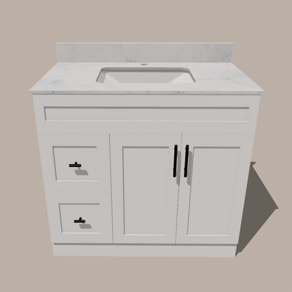 42-Inch Shaker Bathroom Vanity with Left/Right Drawers — White or Gray | Plywood Cabinet, Solid-Wood Door, Soft-Close 3-Way Clip-On Hinges