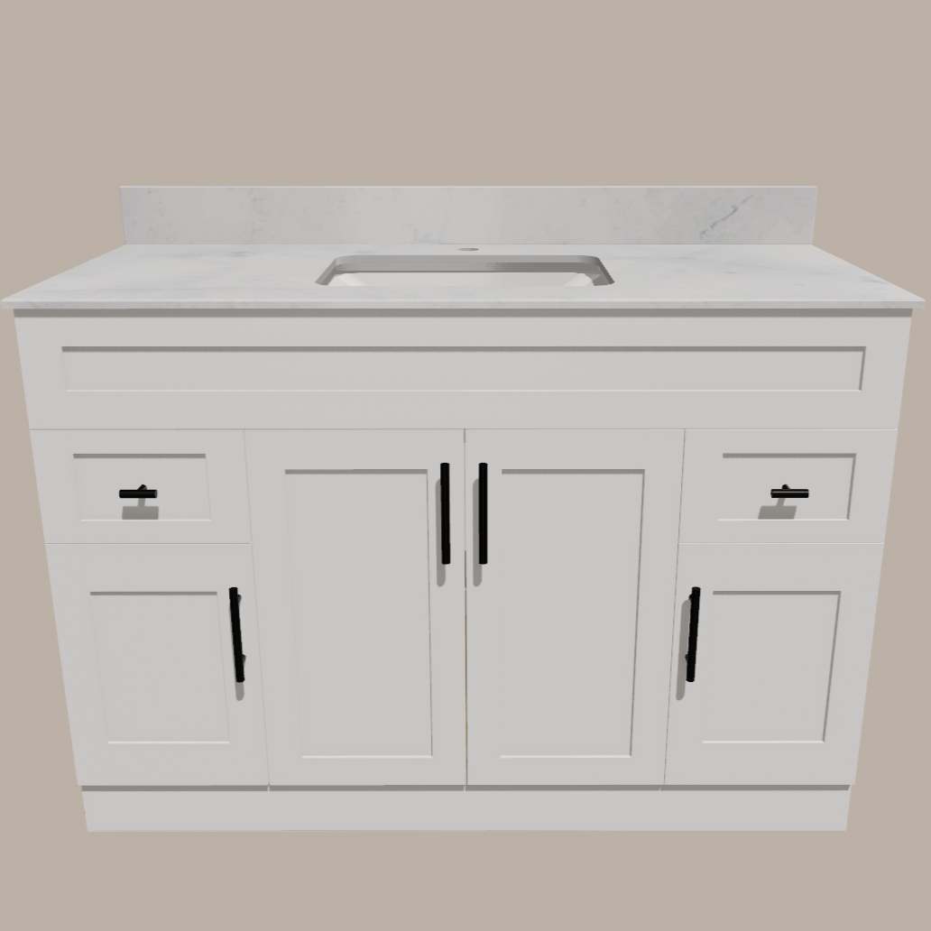 48-Inch Shaker Bathroom Vanity — White or Gray | Plywood Cabinet, Solid-Wood Doors, Soft-Close 3-Way Clip-On Hinges