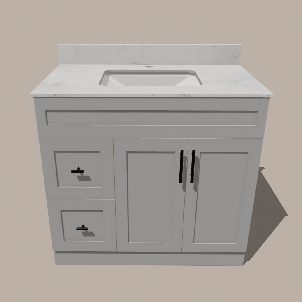 42-Inch Shaker Bathroom Vanity with Left/Right Drawers — White or Gray | Plywood Cabinet, Solid-Wood Door, Soft-Close 3-Way Clip-On Hinges