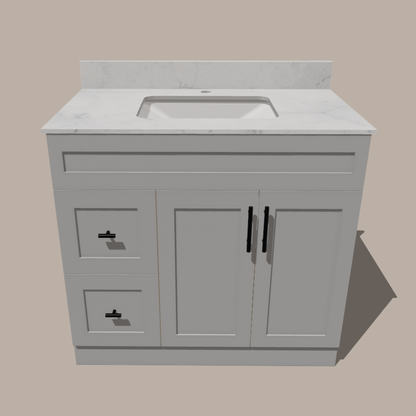 42-Inch Shaker Bathroom Vanity with Left/Right Drawers — White or Gray | Plywood Cabinet, Solid-Wood Door, Soft-Close 3-Way Clip-On Hinges