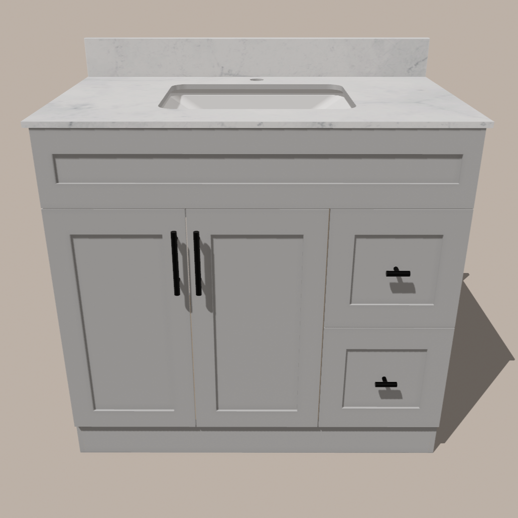 42-Inch Shaker Bathroom Vanity with Left/Right Drawers — White or Gray | Plywood Cabinet, Solid-Wood Door, Soft-Close 3-Way Clip-On Hinges