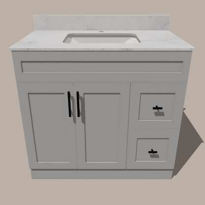 42-Inch Shaker Bathroom Vanity with Left/Right Drawers — White or Gray | Plywood Cabinet, Solid-Wood Door, Soft-Close 3-Way Clip-On Hinges