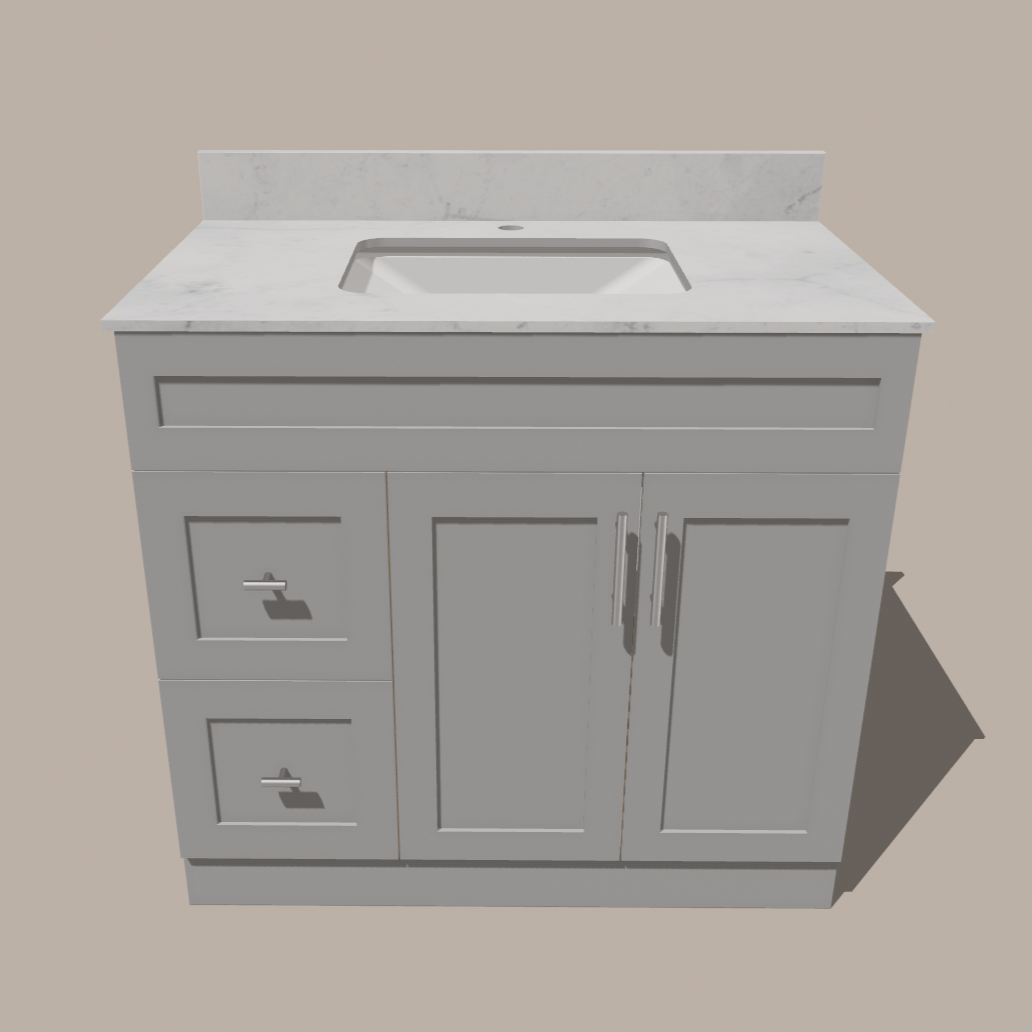 42-Inch Shaker Bathroom Vanity with Left/Right Drawers — White or Gray | Plywood Cabinet, Solid-Wood Door, Soft-Close 3-Way Clip-On Hinges