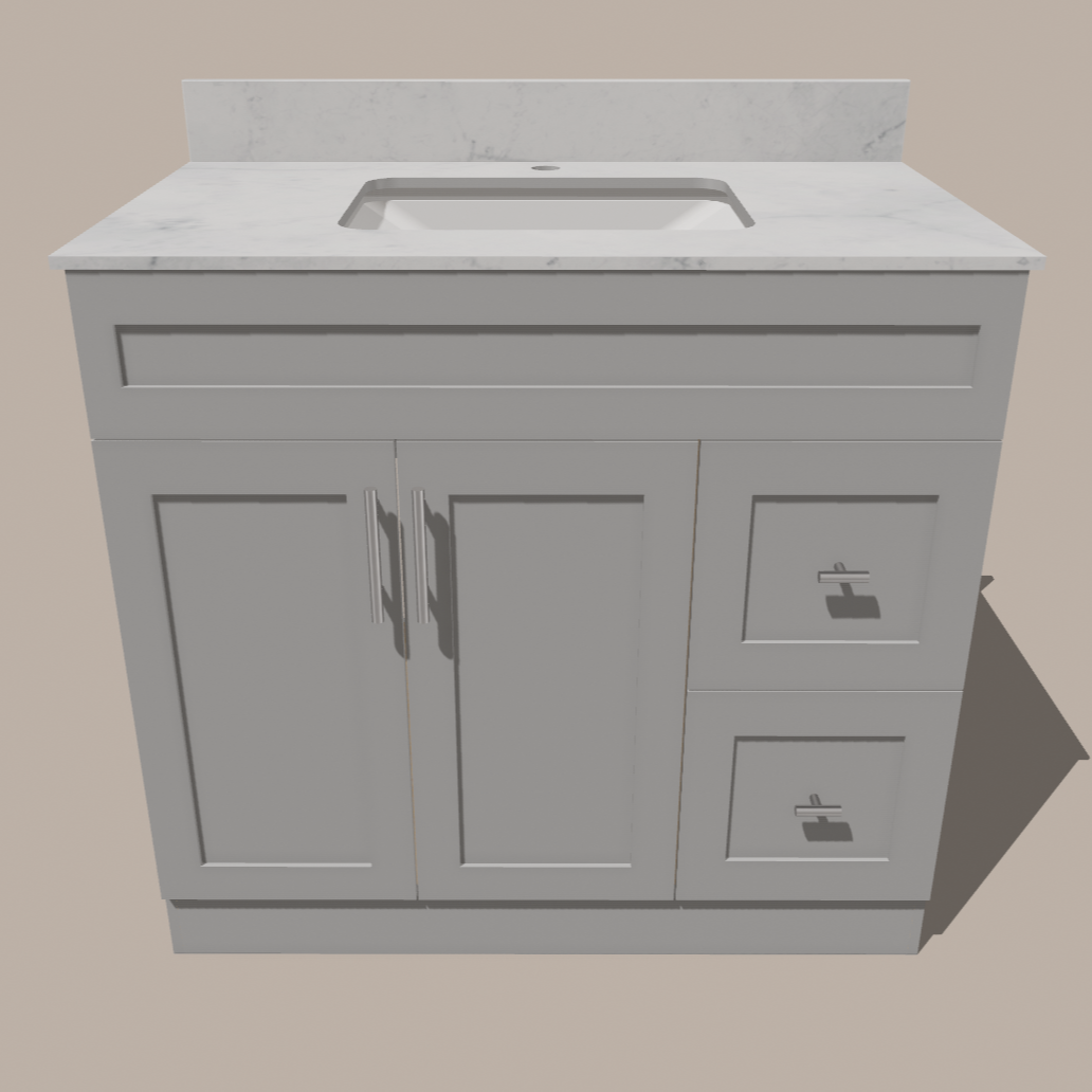 42-Inch Shaker Bathroom Vanity with Left/Right Drawers — White or Gray | Plywood Cabinet, Solid-Wood Door, Soft-Close 3-Way Clip-On Hinges