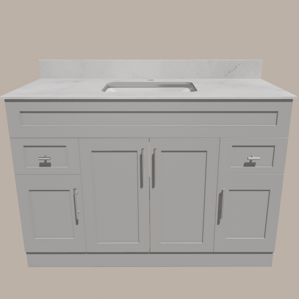 48-Inch Shaker Bathroom Vanity — White or Gray | Plywood Cabinet, Solid-Wood Doors, Soft-Close 3-Way Clip-On Hinges