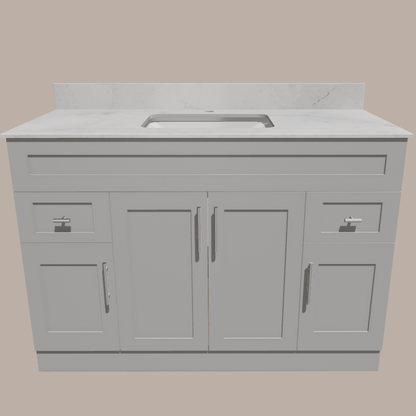 48-Inch Shaker Bathroom Vanity — White or Gray | Plywood Cabinet, Solid-Wood Doors, Soft-Close 3-Way Clip-On Hinges