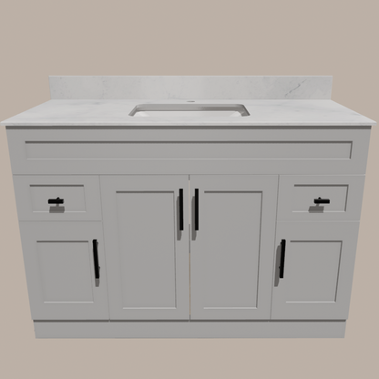 48-Inch Shaker Bathroom Vanity — White or Gray | Plywood Cabinet, Solid-Wood Doors, Soft-Close 3-Way Clip-On Hinges