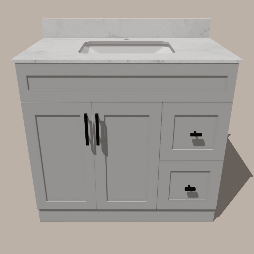 42-Inch Shaker Bathroom Vanity with Left/Right Drawers — White or Gray | Plywood Cabinet, Solid-Wood Door, Soft-Close 3-Way Clip-On Hinges