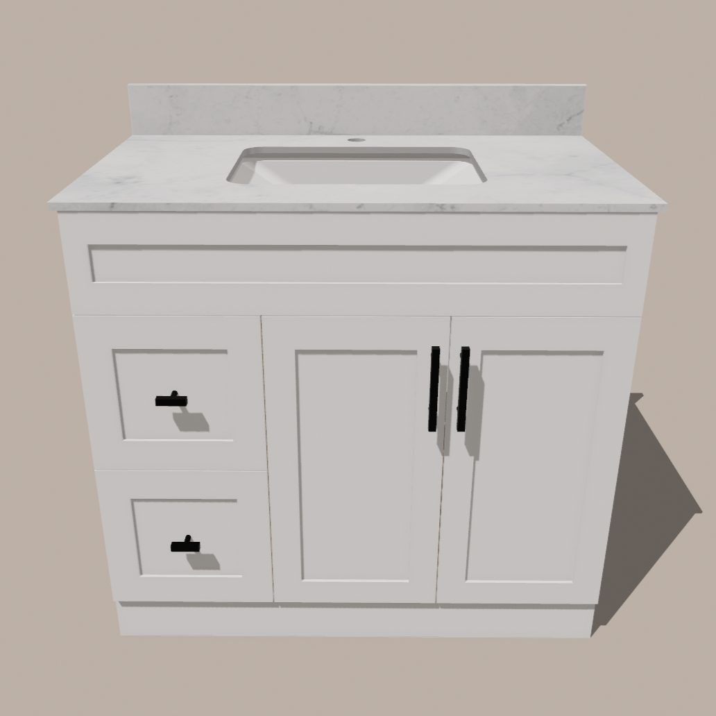 42-Inch Shaker Bathroom Vanity with Left/Right Drawers — White or Gray | Plywood Cabinet, Solid-Wood Door, Soft-Close 3-Way Clip-On Hinges