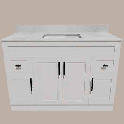 48-Inch Shaker Bathroom Vanity — White or Gray | Plywood Cabinet, Solid-Wood Doors, Soft-Close 3-Way Clip-On Hinges