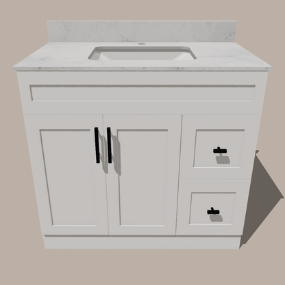 42-Inch Shaker Bathroom Vanity with Left/Right Drawers — White or Gray | Plywood Cabinet, Solid-Wood Door, Soft-Close 3-Way Clip-On Hinges