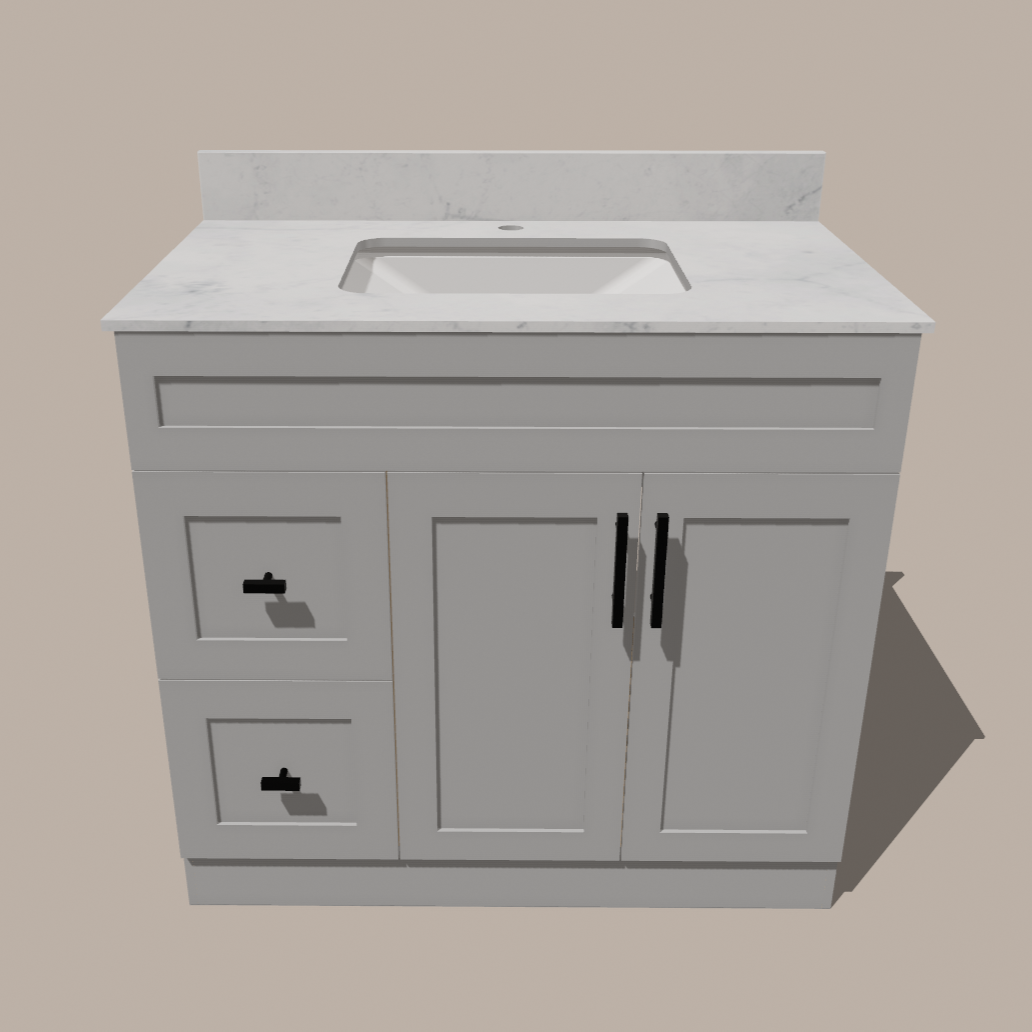 42-Inch Shaker Bathroom Vanity with Left/Right Drawers — White or Gray | Plywood Cabinet, Solid-Wood Door, Soft-Close 3-Way Clip-On Hinges