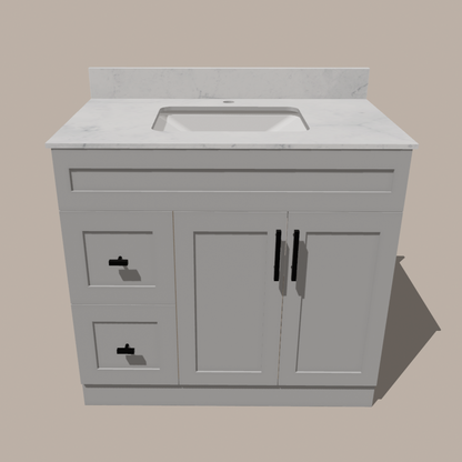 42-Inch Shaker Bathroom Vanity with Left/Right Drawers — White or Gray | Plywood Cabinet, Solid-Wood Door, Soft-Close 3-Way Clip-On Hinges