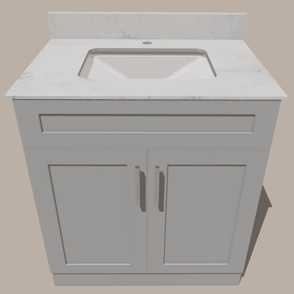 30-Inch Shaker Bathroom Vanity — White or Gray | Plywood Cabinet, Solid-Wood Doors, Soft-Close 3-Way Clip-On Hinges, Natural Wood Interior