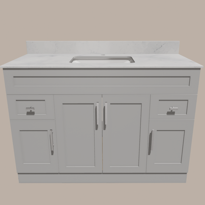 48-Inch Shaker Bathroom Vanity — White or Gray | Plywood Cabinet, Solid-Wood Doors, Soft-Close 3-Way Clip-On Hinges