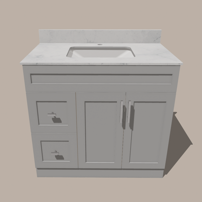 42-Inch Shaker Bathroom Vanity with Left/Right Drawers — White or Gray | Plywood Cabinet, Solid-Wood Door, Soft-Close 3-Way Clip-On Hinges