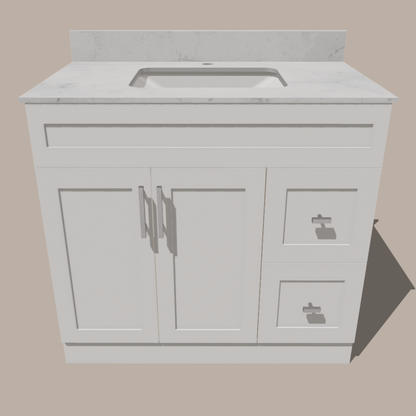 42-Inch Shaker Bathroom Vanity with Left/Right Drawers — White or Gray | Plywood Cabinet, Solid-Wood Door, Soft-Close 3-Way Clip-On Hinges