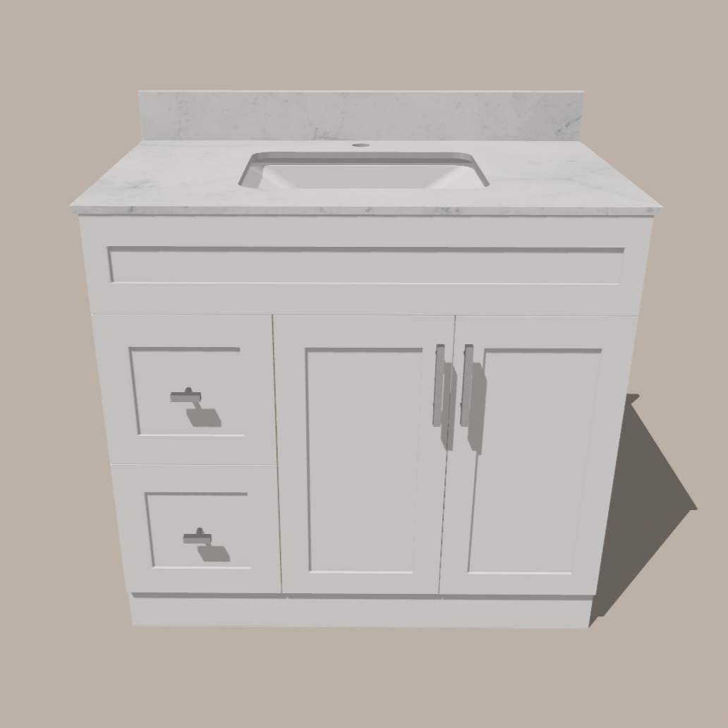 42-Inch Shaker Bathroom Vanity with Left/Right Drawers — White or Gray | Plywood Cabinet, Solid-Wood Door, Soft-Close 3-Way Clip-On Hinges