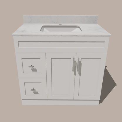42-Inch Shaker Bathroom Vanity with Left/Right Drawers — White or Gray | Plywood Cabinet, Solid-Wood Door, Soft-Close 3-Way Clip-On Hinges