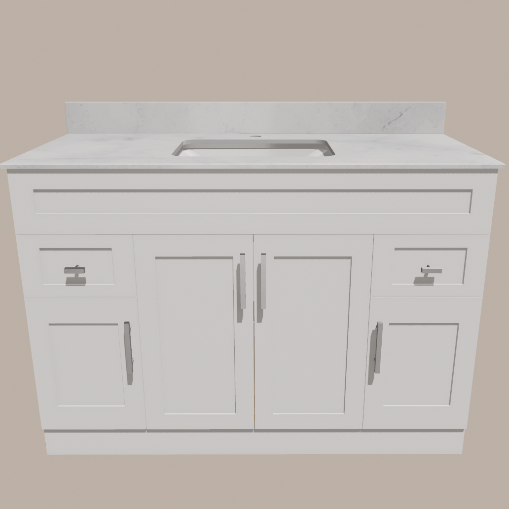 48-Inch Shaker Bathroom Vanity — White or Gray | Plywood Cabinet, Solid-Wood Doors, Soft-Close 3-Way Clip-On Hinges