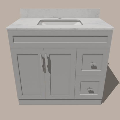 42-Inch Shaker Bathroom Vanity with Left/Right Drawers — White or Gray | Plywood Cabinet, Solid-Wood Door, Soft-Close 3-Way Clip-On Hinges