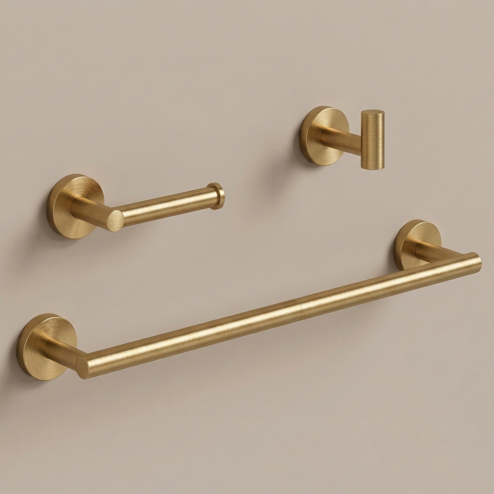 Modern 3-Piece Round Bathroom Hardware Set | Stainless Steel Towel Bar, Tissue Holder & Robe Hook | Anti-Spin Mounting