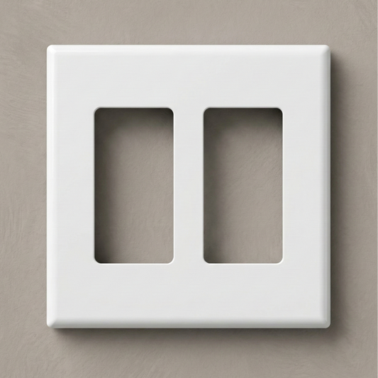 Matte White 2-Gang Variant: Front-facing view of a one-gang screwless Decora wall plate in a matte white finish, showcasing a clean, monolithic design with no visible mounting hardware against a white background.