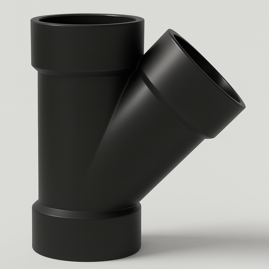 LESSO black ABS 45 degree wye, hub by hub by hub DWV branch fitting