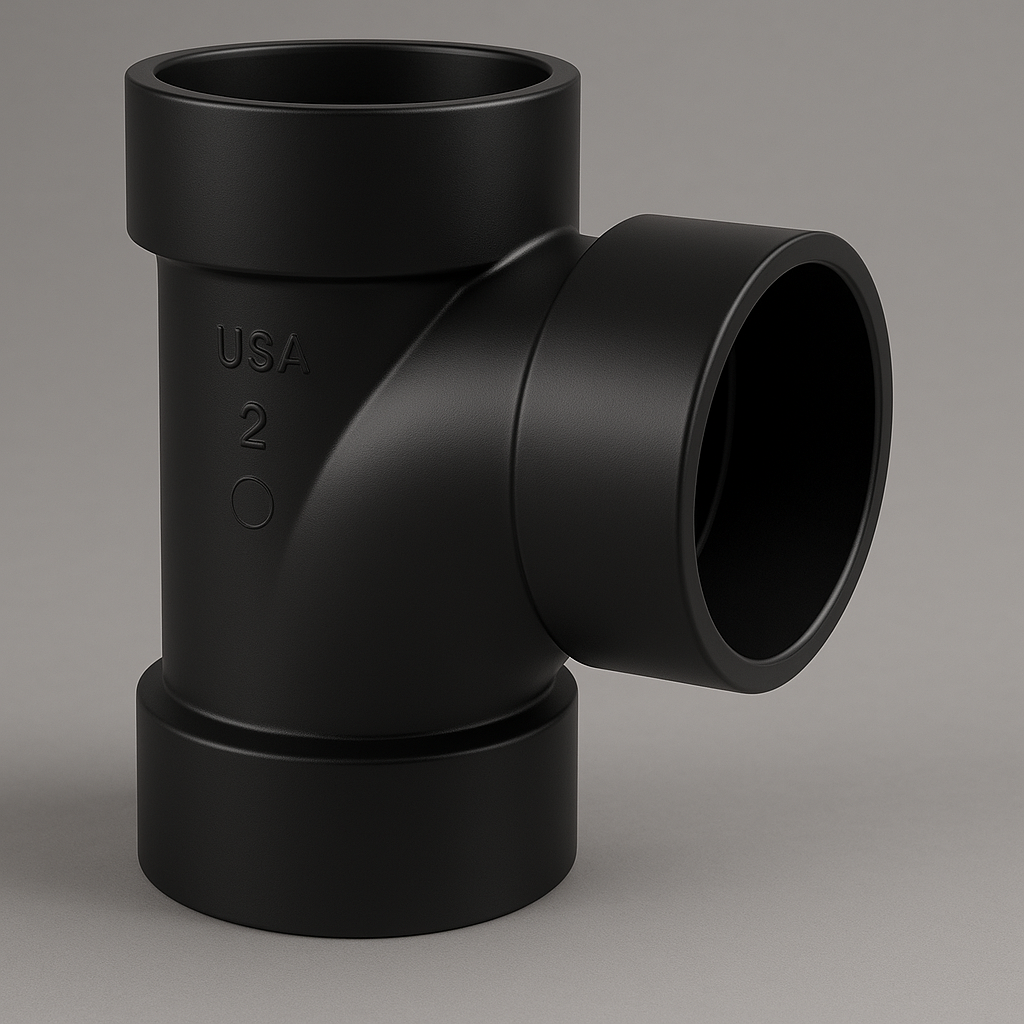 LESSO black ABS sanitary tee, hub by hub by hub DWV branch fitting