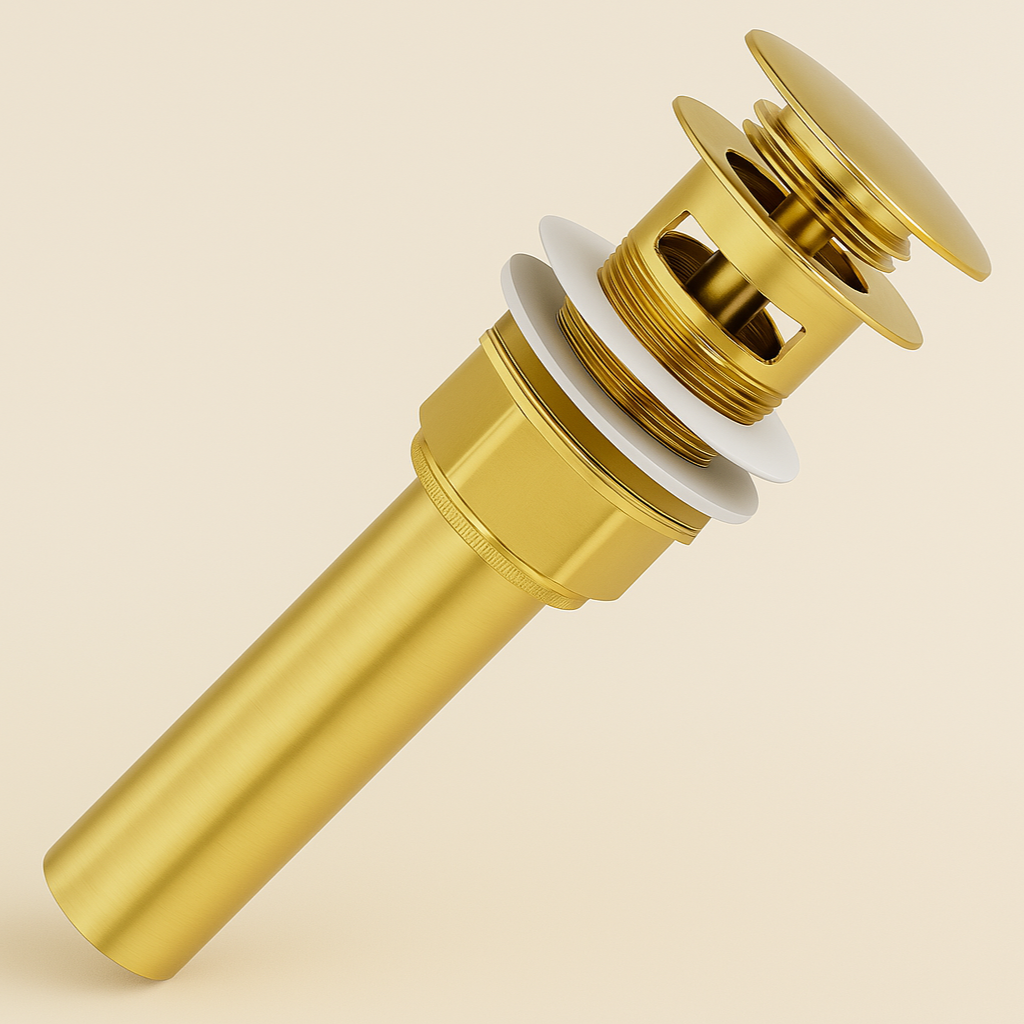Cascena pop-up drain components with plastic threaded body and gaskets