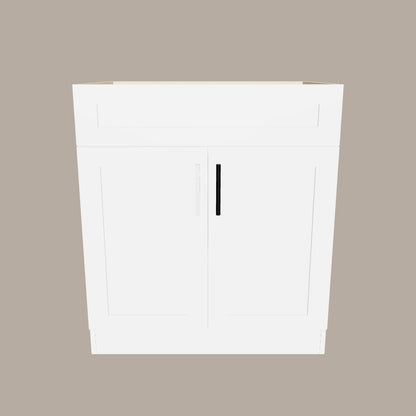 30-Inch Shaker Bathroom Vanity — White or Gray | Plywood Cabinet, Solid-Wood Doors, Soft-Close 3-Way Clip-On Hinges, Natural Wood Interior