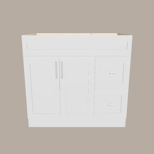 36-Inch Shaker Bathroom Vanity with Left/Right Drawers — White or Gray | Plywood Cabinet, Solid-Wood Doors, Soft-Close 3-Way Clip-On Hinges