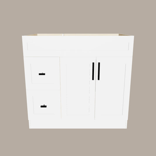 42-Inch Shaker Bathroom Vanity with Left/Right Drawers — White or Gray | Plywood Cabinet, Solid-Wood Door, Soft-Close 3-Way Clip-On Hinges