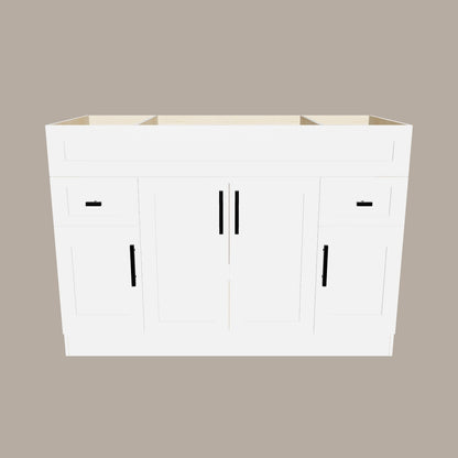 48-Inch Shaker Bathroom Vanity — White or Gray | Plywood Cabinet, Solid-Wood Doors, Soft-Close 3-Way Clip-On Hinges
