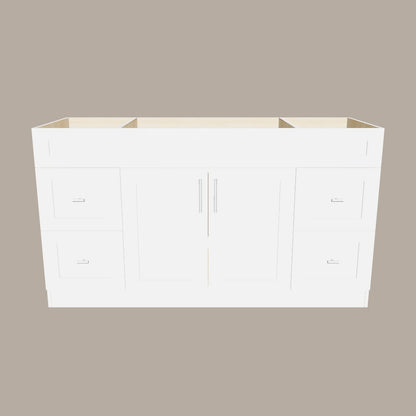 60-Inch Single Sink Shaker Bathroom Vanity — White or Gray | Plywood Cabinet, Solid-Wood Doors, Soft-Close 3-Way Clip-On Hinges | 4 Drawers, Center Double Doors