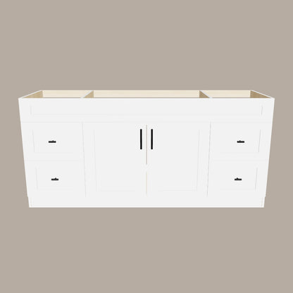 72-Inch Single Sink Shaker Bathroom Vanity — White or Gray | Plywood Cabinet, Solid-Wood Doors, Soft-Close 3-Way Clip-On Hinges | 4 Drawers, Center Double Doors