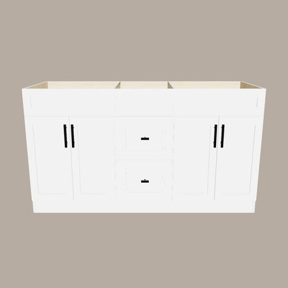 60-Inch Double Sink Shaker Bathroom Vanity — White or Gray | Plywood Cabinet, Solid-Wood Doors, Soft-Close 3-Way Clip-On Hinges | Center Drawers