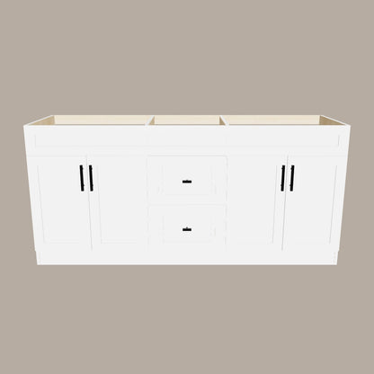 72-Inch Double Sink Shaker Bathroom Vanity — White or Gray | Plywood Cabinet, Solid-Wood Doors, Soft-Close 3-Way Clip-On Hinges | Center 2 Drawers